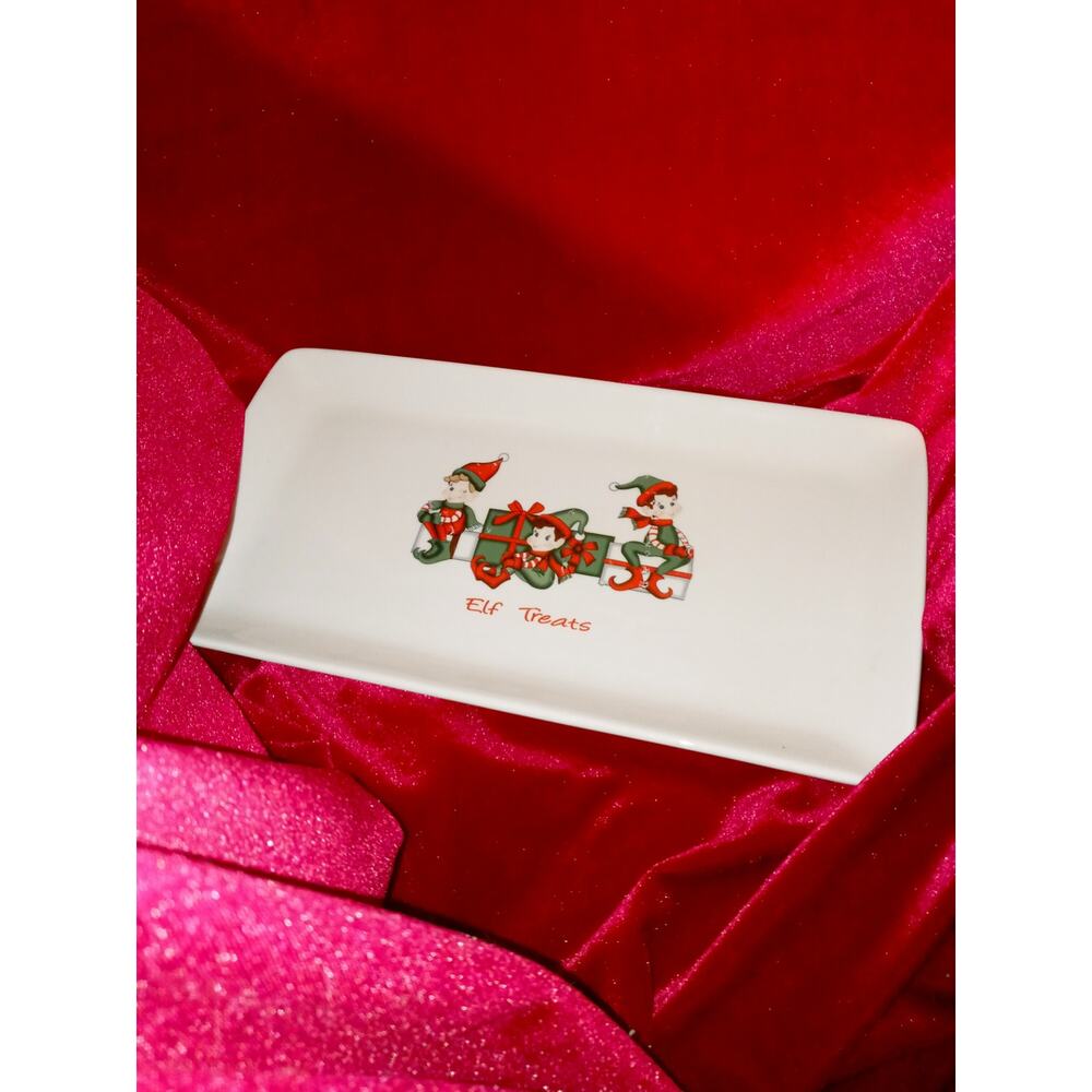 Elf Treats Plate Snack Platter Ceramic Great for Christmas Cookies Vintage Elves